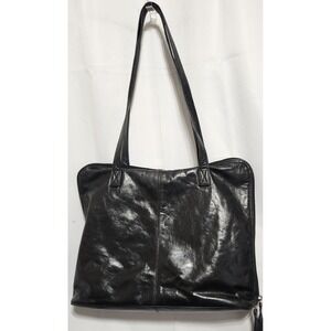 Latico Leathers Black Leather Tote Bag Floral Lining Shoulder Bag Large Pocket